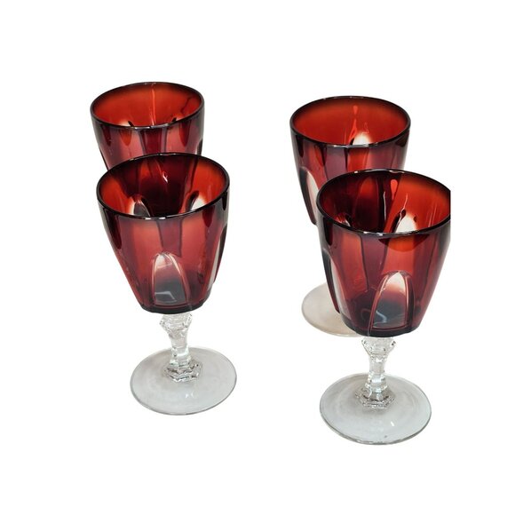 Cristal DArques-Durand Gothic Ruby Red Wine Glasses Cut Clear Stem Lot Of 6 - Picture 5 of 13